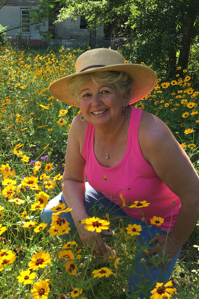 Leslie in her garden